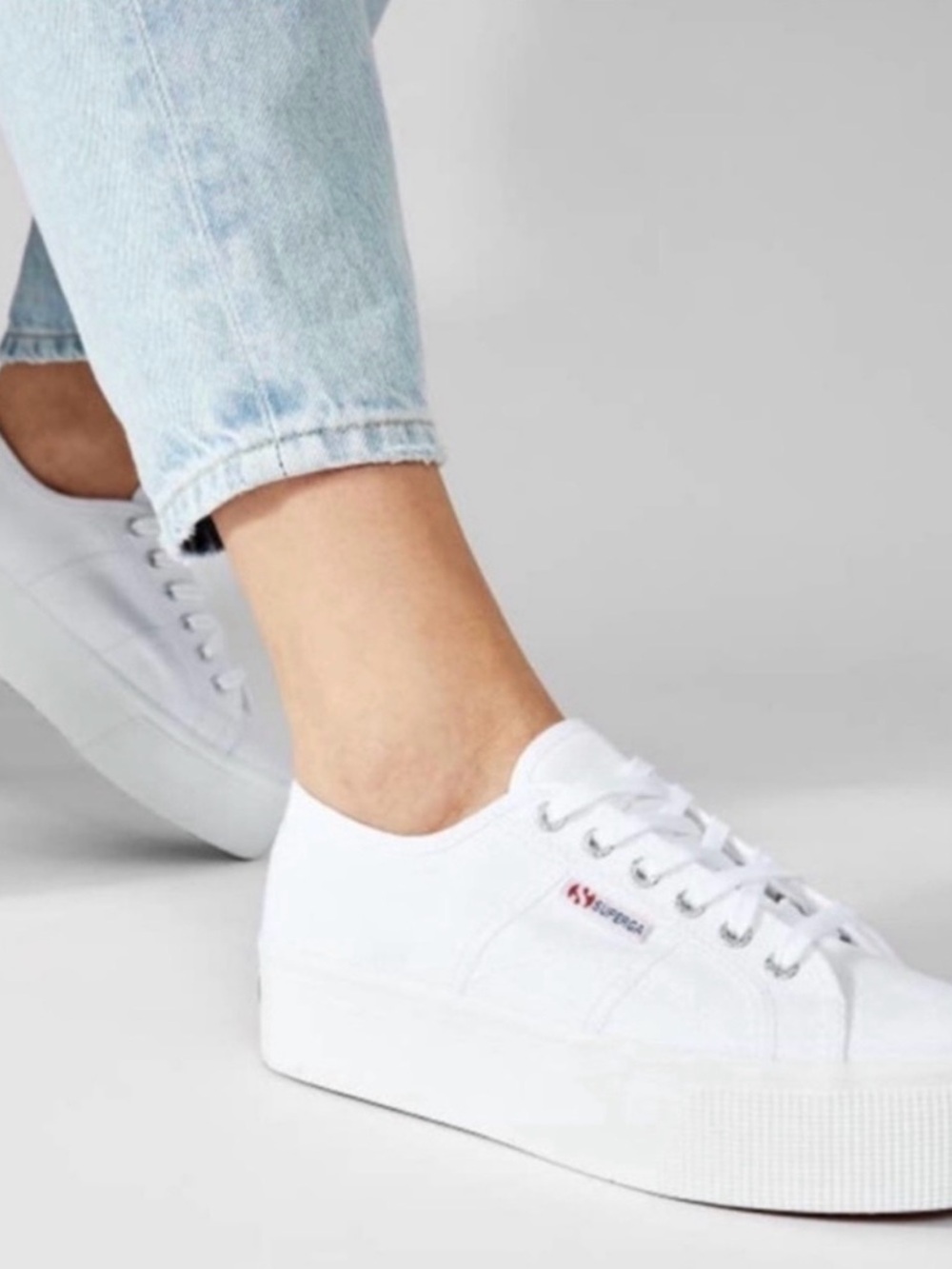 Superga White Low-Top Platform Canvas Sneakers